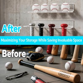 SINNNBLE Acrylic Baseball Bat Holder and Baseball Display Wall Mount Floating Shelf, Vertical Hanging Organizer 4 Sets of Baseballs and Bats (Clear)