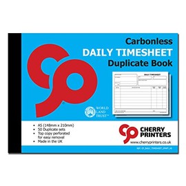 Cherry Carbonless NCR Daily Timesheet Duplicate Book A5 50 Sets