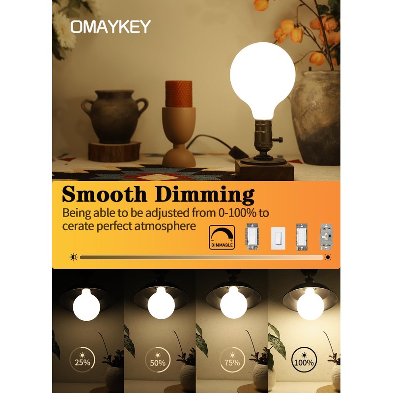 OMAYKEY 15W Dimmable Large LED Globe Bulb 100W Equivalent 1000