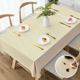 HOMOHEINI - Mantel rectangular 100% impermeable, a prueba de aceite, a prueba de derrames, mantel de plástico para cenar, camping, interior y exterior, 54 x 84 pulgadas, color beige