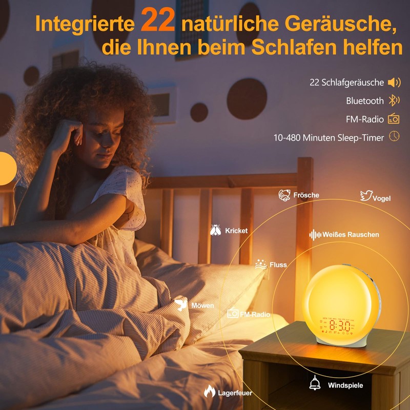 Suright Bluetooth Light Alarm Clock, Daylight Alarm Clock, Wake Up