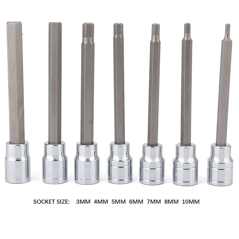 7Pcs Extra Long Hex Bit Socket Set 3/4/5/6/7/8/10 mm Repair