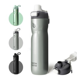 BOTTLE BOTTLE Insulated Water Bottle 24 oz with Handle and Flip Tops Lids Stainless Steel Water Bottle Push Button Lid Leak proof Portable for Running Travel Sports Hiking gray