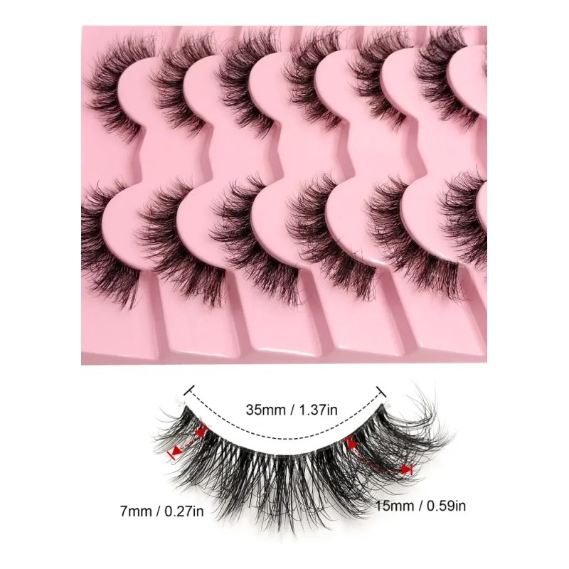 Pestañas Postizas 7 Pares Naturales Volumen Cruzado 1.5 Cm