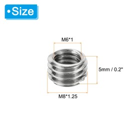 PATIKIL Thread Adapter Sleeve Reducer Nut M8 x 1.25 Male Thread to M6 x 1 Female Thread Repair Insert Nut Screw Reducer Conversion Stainless Steel Connector 5 mm Pack of 10