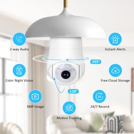 ACABEA Light Bulb Security Camera, 2K 360° Pan Tilt WiFi Outdoor Indoor Cameras for Home Security Color Night Vision 24/7 Motion Tracking Detect Pet Dog Cam 2-Way Talk SD/Cloud Storage 2-Pack