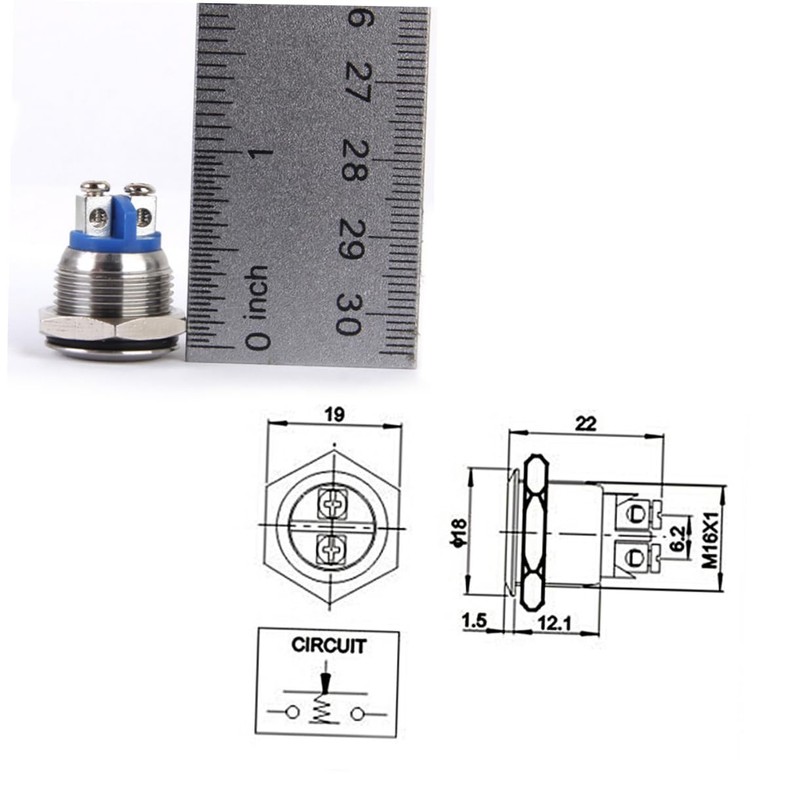 Healeved Stainless Steel Momentary Push Button 16mm Metal Self Reset
