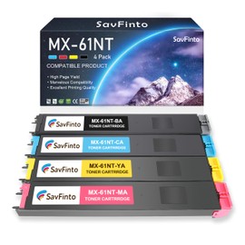 SavFinto MX-61NT MX61NT Toner Cartridge Replacement for 61NTBA 61NTCA 61NTMA 61NTYA for Sharp MX-3071 MX-3070v MX-3051 MX-3050 MX-2651 MX-3570V MX-3070 MX-3550 MX-3050V MX-2630N Printer (BCMY, 4-Pack)