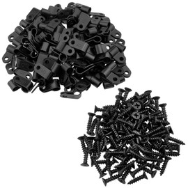 Xhziy 1/4 Inch Plastic R-Type Black Cable Clamp Wire Fence Clips Nylon A-Clip Plastic P Fasteners Clips Clamp with Mounting Screws 120 Sets