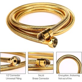 Oupukle Shower Hose Gold 1.5 m Long Stainless Steel Shower Hose Flexible Explosion Protection for All Shower Heads (G1/2) Double Lock with Waterproof Tape Golden