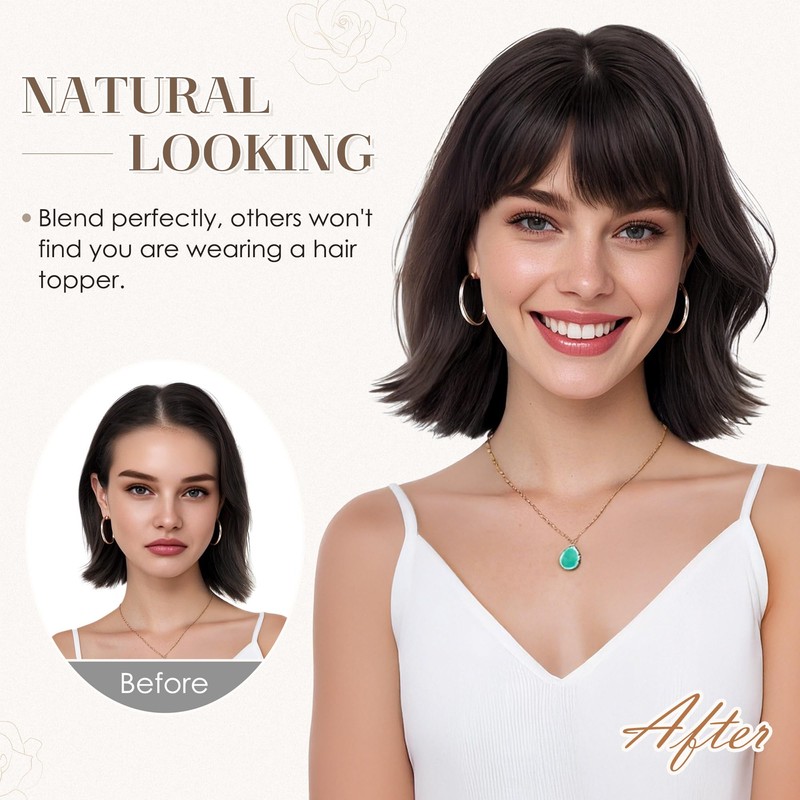 S-noilite Human Hair Toppers for Women with Bangs 100% Real