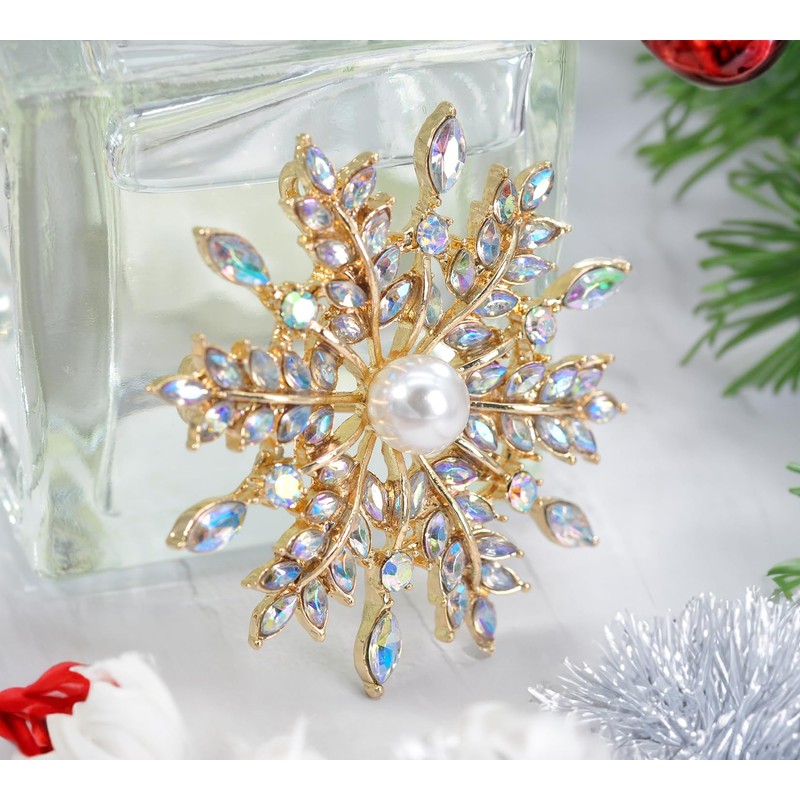 Gyn&Joy Crystal Winter Snowflake Brooch pins for Women, crystal, crystal