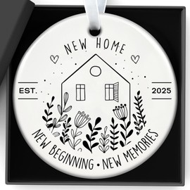 House Warming Gifts New Home 2025 Circle Ceramic New Beginning Memories With Gift Box Ornament for Send Keepsake Decorations Indoor Outdoor for Couples, Women, Colleagues, Teacher Happiness Decor
