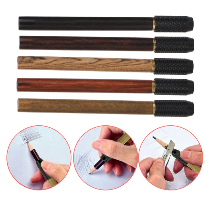 Rosewood Pencil Extender Holder Detachable Rotating Lengthener Stationery Supplies5Pcs