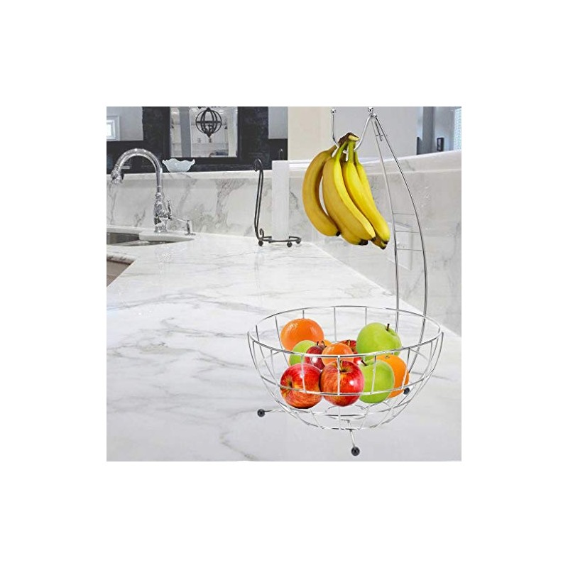 CHROME HANGING FRUIT BOWL VEGETABLE BASKET HOOK TREE APPLE ORANGE