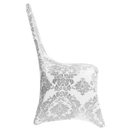 Desirable Life Pack of 1 Dining Chair Covers Bronzing Silver Flower Print Removable Washable Spandex Stretch Decorative Chair Slipcovers Set for Party Wedding Home Decorations - Silver+White