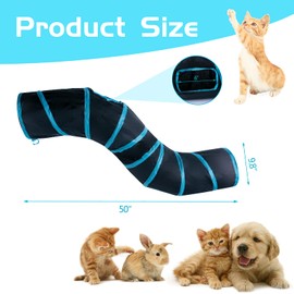 Sheldamy Sheldamy Cat Tunnel, S-2-Way Cat Tunnels for Indoor Cats, Collapsible Cat Play Tunnel, Interactive Toy Maze Cat House with 1 Play Ball for Cats, Puppy, Kitty, Kitten, Rabbit (Blue & Black)