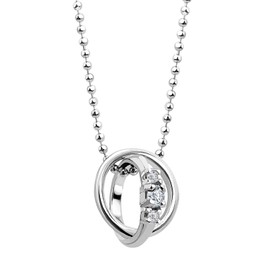 Sears dr66 Natural Diamond and 12 Birthstones Double Ring Top Necklace, Silver, Aquamarine