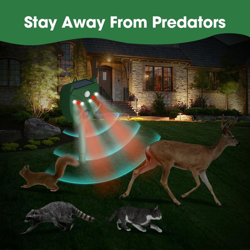2 Pack NAVISOVL Solar Ultrasonic Animal Repellent Outdoor Cat, Squirrel,