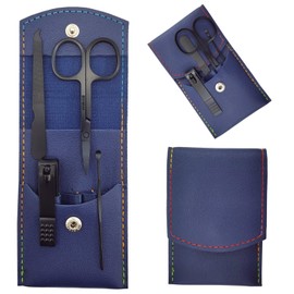 SHICEN Manicure Set, Professional Men/Women Nail Clippers Kit 4PCS， Stainless Steel Nail Cutter Care Tools Professional Grooming Kits, The Best Gift with Luxurious Case(blue)