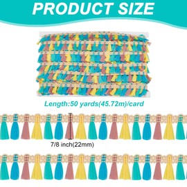 HOBBIESAY 50 Yards Colorful Tassel Fringe Trims 0.87 Inch Polyester Fringe Trim Sewing Tassel Ribbon for DIY Crafts Costume Accessories Curtains Tablecloths Home Furniture Decor