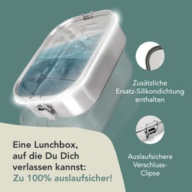Edelstahl Brotdose & Lunchbox, auslaufsichere umweltfreundliche Eco Bento Box, plastikfrei mit flexiblen Fächern, Verschlussclips, einfach zu reinigen - 1400ml