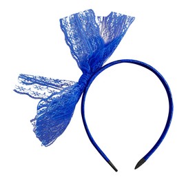 Thyonta Lace Ribbon Hairband American Wide Edge 1980s Cosplay Hair Bands Vintage Headbands for Women, Girls, Parties, Festivals, Everyday Decoration（Blue）