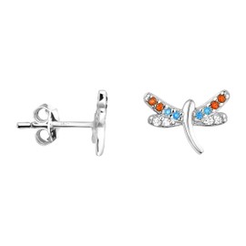 SOFIA MILANI - Women's Earrings 925 Silver with Colourful Zirconia Stones - Dragonfly Stud Earrings, Sterling silver, Cubic Zirconia