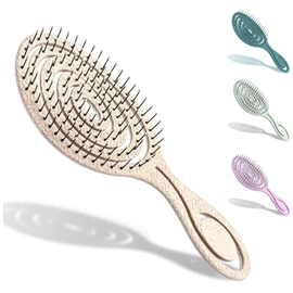 ETHEL Organic Hair Brush without pulling for women, men & children, Detangling brush also for curls & long hair, Unique Professional Detangler Brush with Spiral Spring (Beige)