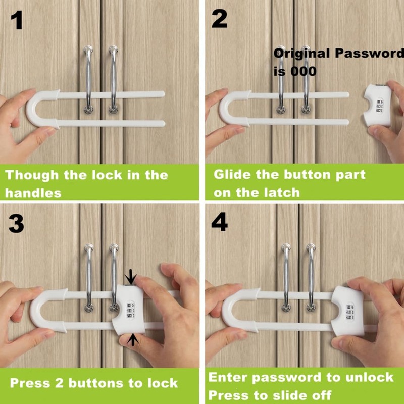 FIGEPO 6 Pack Child Proof U-Shaped Code Sliding Cabinet Door
