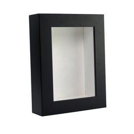 6x8 Shadow Box Frame Black Wood with a 1 3/4" Usable Display Depth Includes a White Suede Acid-Free Backing Board, UV Resistant Acrylic, and Hanging Hardware