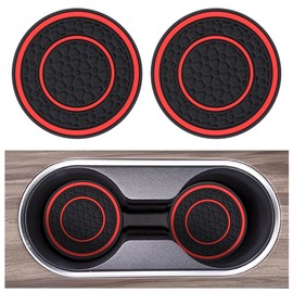 Xinjoduz 2 PCS Car Cup Holder Coaster, 2.75 Inch Red Anti-Slip Shockproof Car Cup Holder Insert Universal Vehicle Plastic Insulation Cup Mats for Most Car Accessories Interior