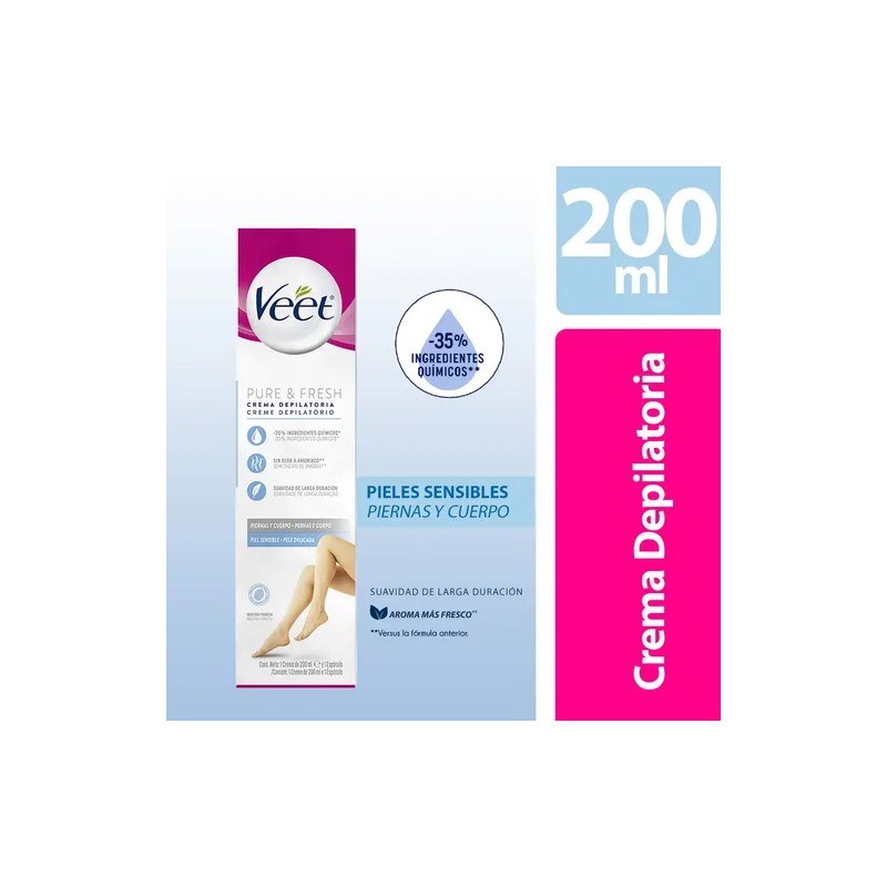 Veet Pure Fresh Crema Depilatoria Piel Sensible 200ml Espatúla