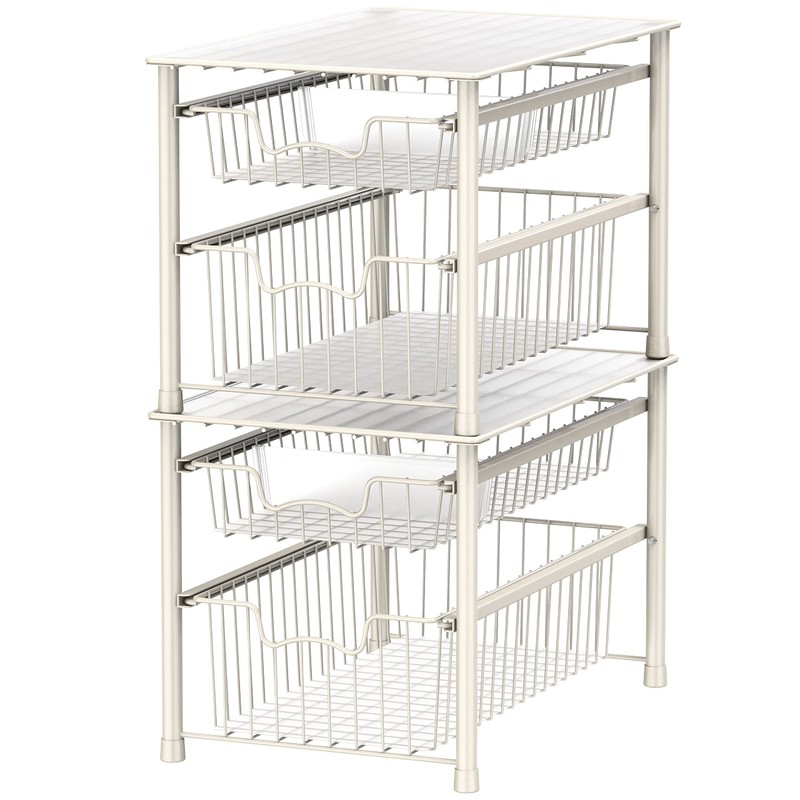 Simple Houseware Stackable 2 Tier Basket Drawer, White