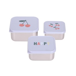 LÄSSIG Children's Snack Box Set of 3 Stainless Steel Happy Fruits Cherry