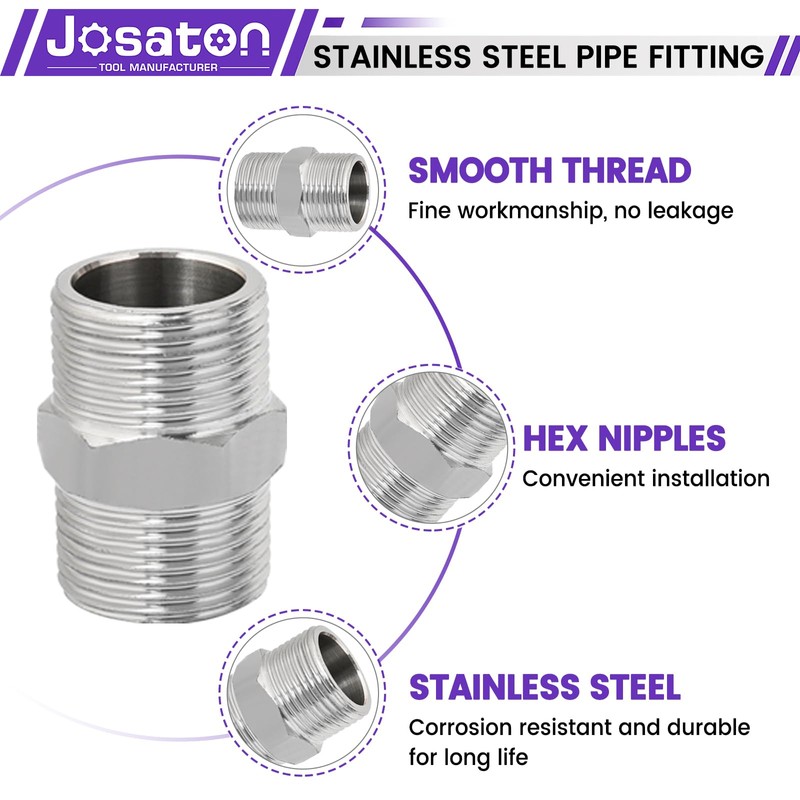 Josaton 6 Pcs Hex Nipple Fitting 3/4" Male to 3/4"