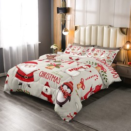 Erosebridal Merry Christmas Comforter Set, Kids Santa Claus Bedding Set Twin Size, Cute Deer Penguin Down Comforter for Boys Girls Xmas Bedroom Decor Christmas Bell Snowman Duvet Sets