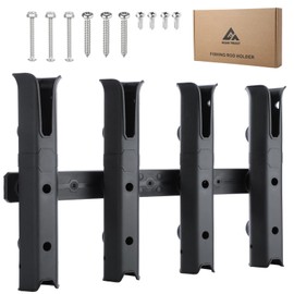 4-Tube Adjustable Fishing Rod Holder Bracket, Self-Adhesive Fishing Pole Holders for Garage Wall Mounted Fishing Rod Holders for Fishing Boat Wagon Golf Cart Crate Cooler ATV Trailer- Black
