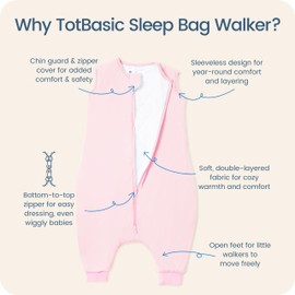 TOTBASIC - Saco de dormir para niños pequeños con pies, 1.0 TOG, saco de dormir suave para bebé con piernas, mantas para niños y niñas, caminantes tempranos de 6 a 15 meses (rubor), Rosa (Blush), 6-15
