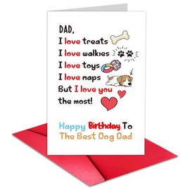 TQDaiker Happy Dog Dad Birthday Card, I Love You Most Cute Pet,Great Puppy Dog Fido Greeting cards, Envelope Included.