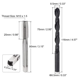 uxcell Metric Tap and Drill Bit Set, M10 x 1.5 Thread Tap & 8.5mm Black Oxide Twist Drill Bit, Straight Flute Tap Tapping Threading Repair Tool Kit