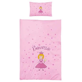 3-Piece Baby/Children's Bed Linen with Princess Motif Renforcé 100 x 135 cm + 40 x 60 cm + 1 Fitted Sheet 70 x 140 cm 100% Cotton (with Sheet: Pink)