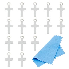 DICOSMETIC 15Pcs Silver Small Cross Charms Pendants 925 Sterling Silver Crucifix Charms 7x3.5mm Cross Pendant Beads with Polishing Cloth for DIY Jewelry Making, Hole: 0.7mm