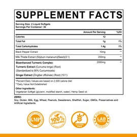 EnvyCure 5 in 1 Turmeric Curcumin Softgels 2000mg with Milk Thistle Seed Extract & Black Pepper, Ginger Root - Immune, Liver Support - 95% Curcuminoids - Turmeric and Ginger Supplement Softgel Capsules