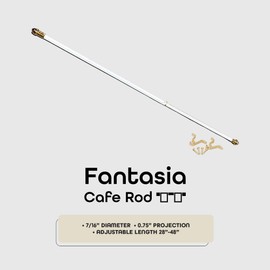 Fantasia Cafe Decorative Window Curtain Rod, 28"- 48" adjustable width, 7/16" Diameter, 3/4" Projection - White with Finials - Adjustable & Easy to Install Telescoping - Brackets & Hardware Included