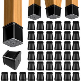 BUMACO Chair Leg Floor Protectors Square Chair Leg Protectors for Hardwood Floors 40Pcs Silicone Covers to Protect Floors Square (Black-L Fit 1-1/16" ~ 1-5/8")