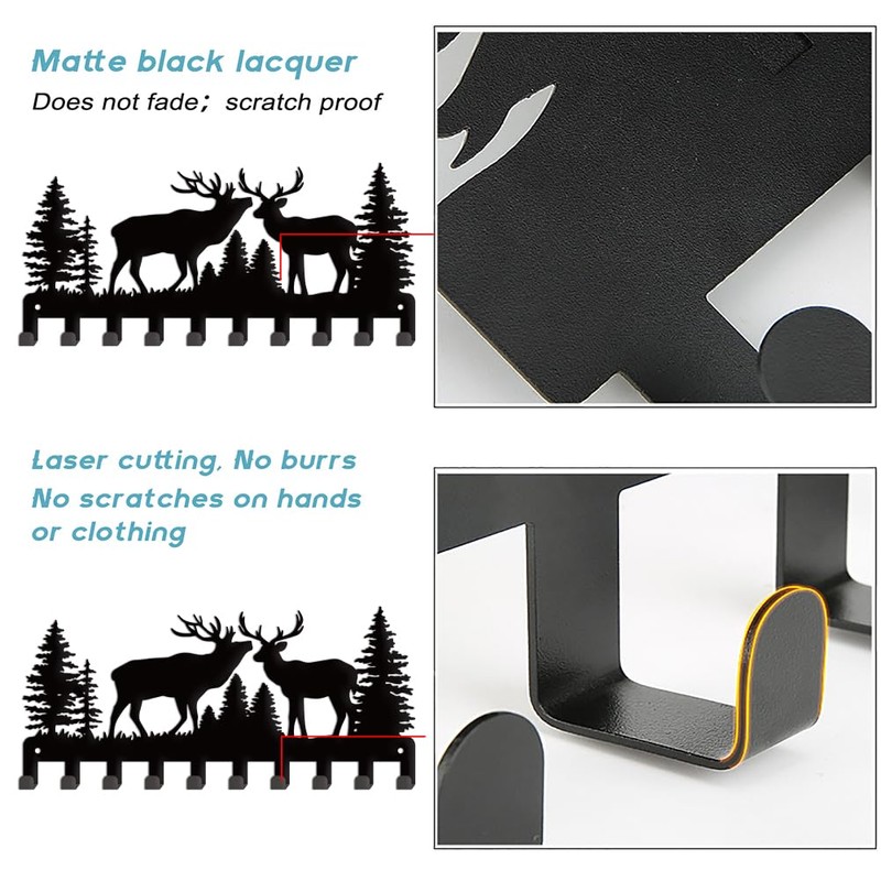 SUPERDANT Reindeer and Forest Metal Key Hooks with 10-Hooks Key