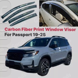 Carbon Fiber Print Window Vent Visors Rain Sun Guards For Honda Passport 2019-25