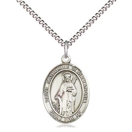 St. Catherine of Alexandria Medal in Fine Pewter, 3/4" Tall on a 18" Light Rhodium Clasp Chain