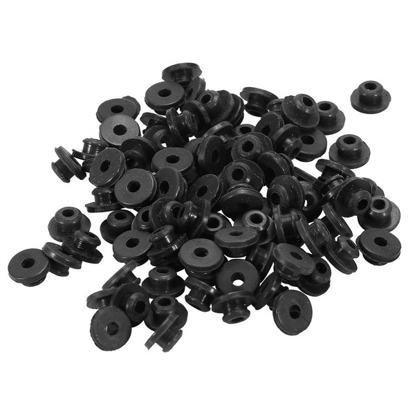 Pack of 100 Tattoo Needle Eyelets, Tattoo Machine Needle Rubber Nipple Grommet Pad Hat for Tattoo Supplies (Black)